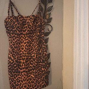 PrettyLittleThing Orange and Black Leopard Print Midi Dress